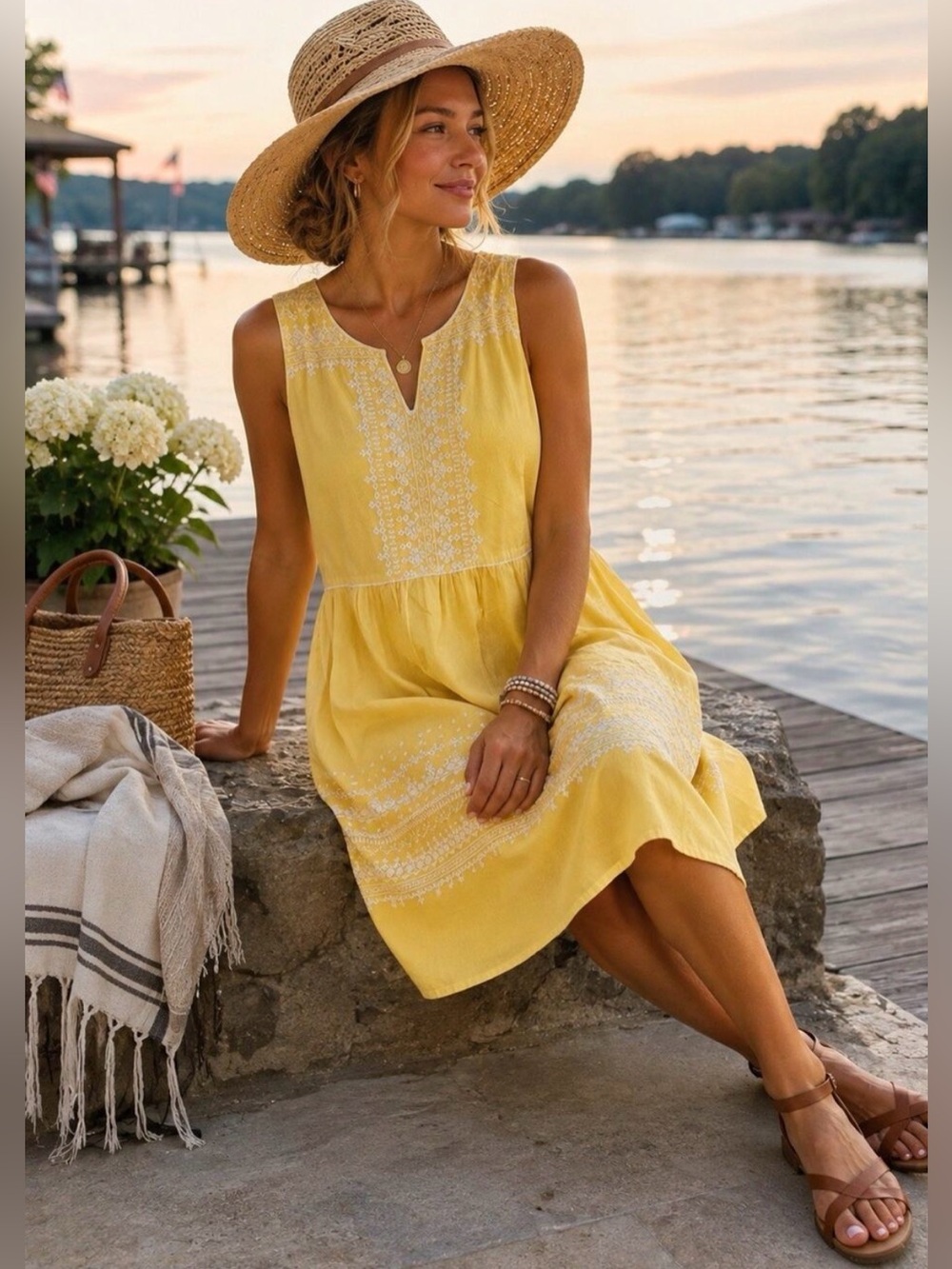 Vineyard Vines Yellow Cotton Embroidered Sundress Size 6